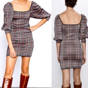 NWT Zara Orange Houndstooth Plaid Mini Dress Size L fall winter dress